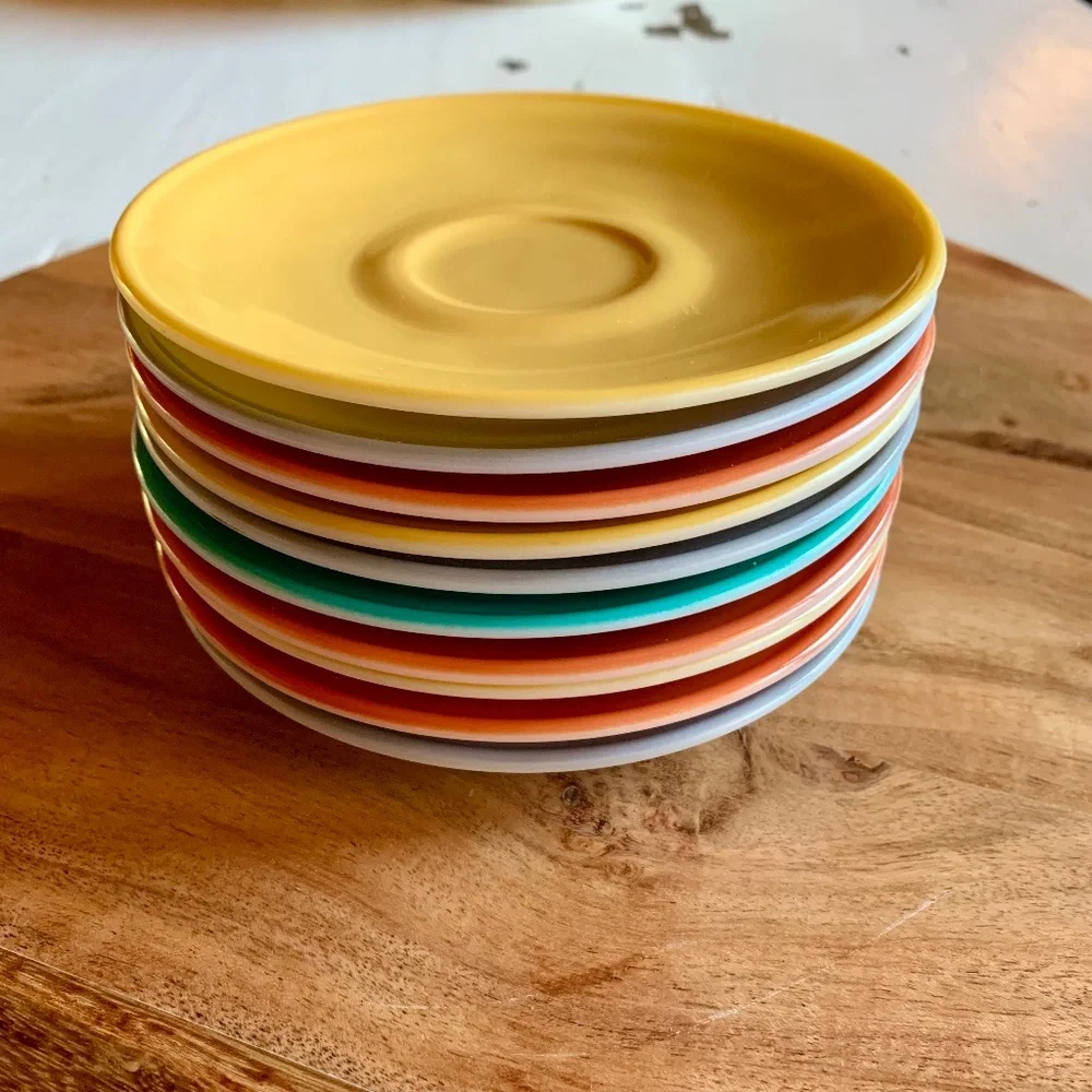 Vintage Hazel Atlas Crinoline Saucer -- Set of 10 plates – Mid-Century Modern - Picture 4 of 9